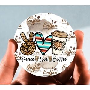 Set of 2 Car Coasters, Peace Love Coffee Car Coaster, Neoprene‎ Car Coaster